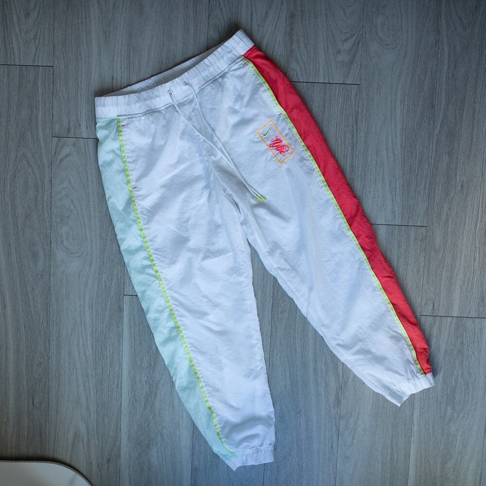 Nike Womens Joggers White Pink Neon Mesh Lines Size M